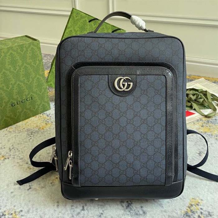 Gucci Unisex Ophidia GG Medium Backpack Navy Blue Black GG Supreme Canvas Double G