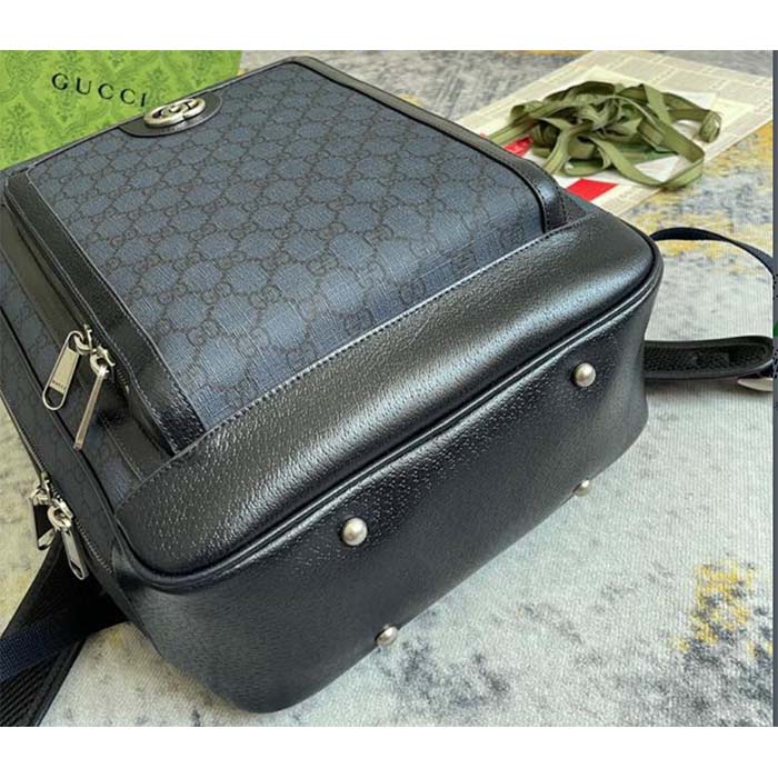 Gucci Unisex Ophidia GG Medium Backpack Navy Blue Black GG Supreme Canvas Double G