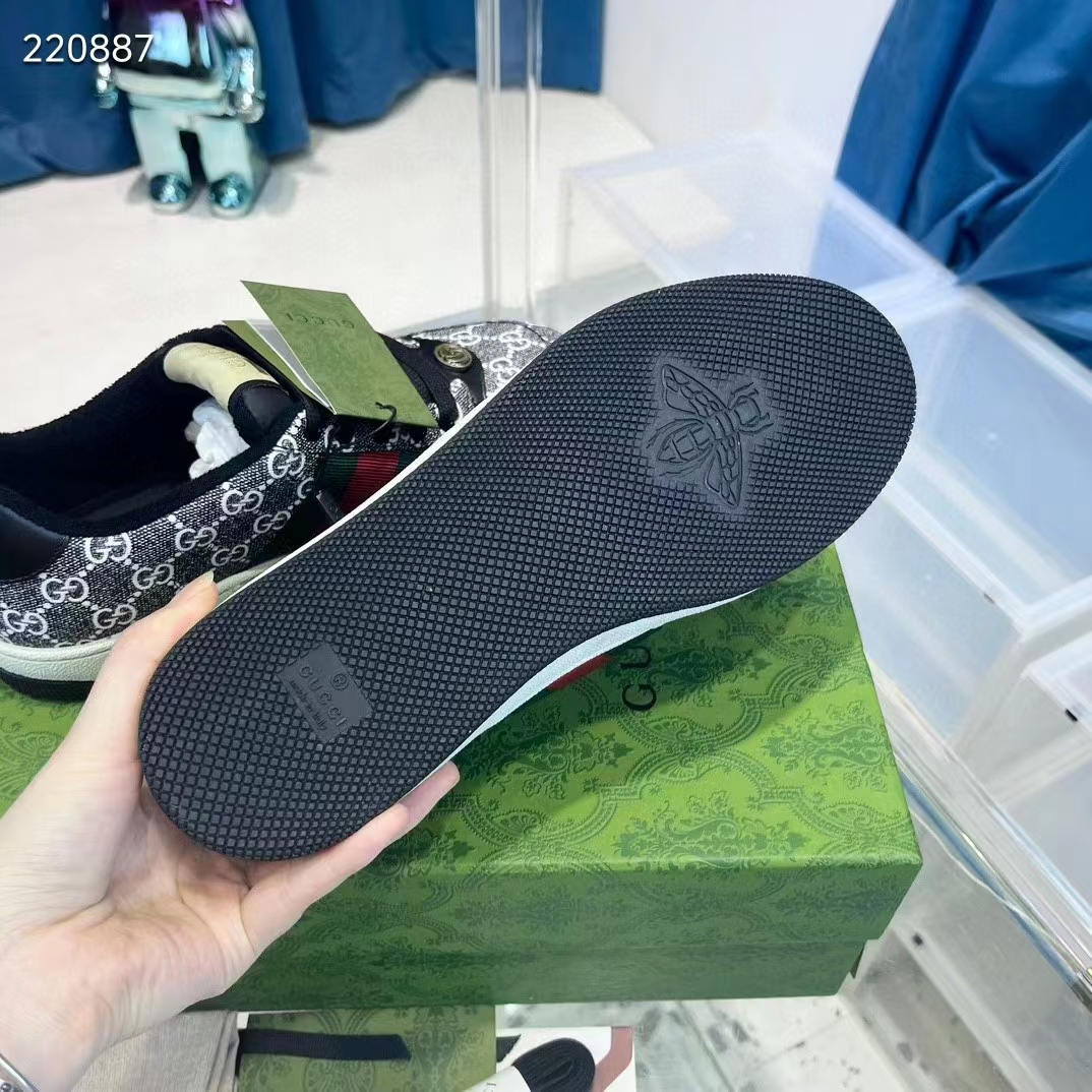 Gucci Unisex Screener Sneaker Black Grey GG Supreme Canvas Rubber Sole Low Heel Style ‎763525 FACMI 8444