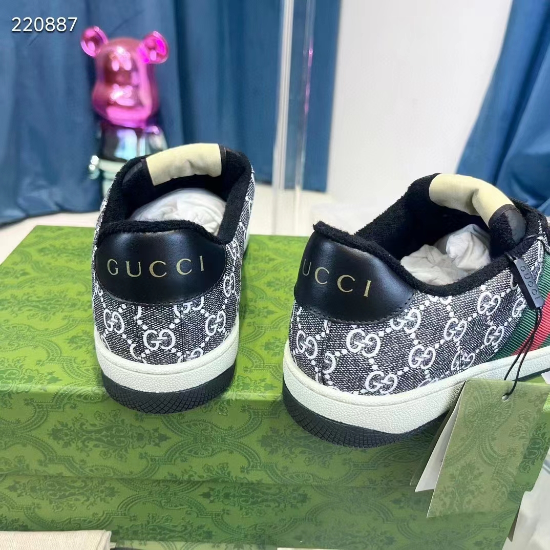 Gucci Unisex Screener Sneaker Black Grey GG Supreme Canvas Rubber Sole Low Heel Style ‎763525 FACMI 8444