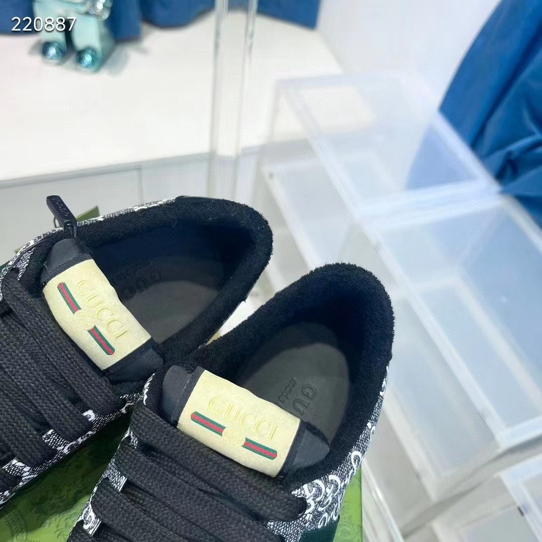 Gucci Unisex Screener Sneaker Black Grey GG Supreme Canvas Rubber Sole Low Heel Style ‎763525 FACMI 8444