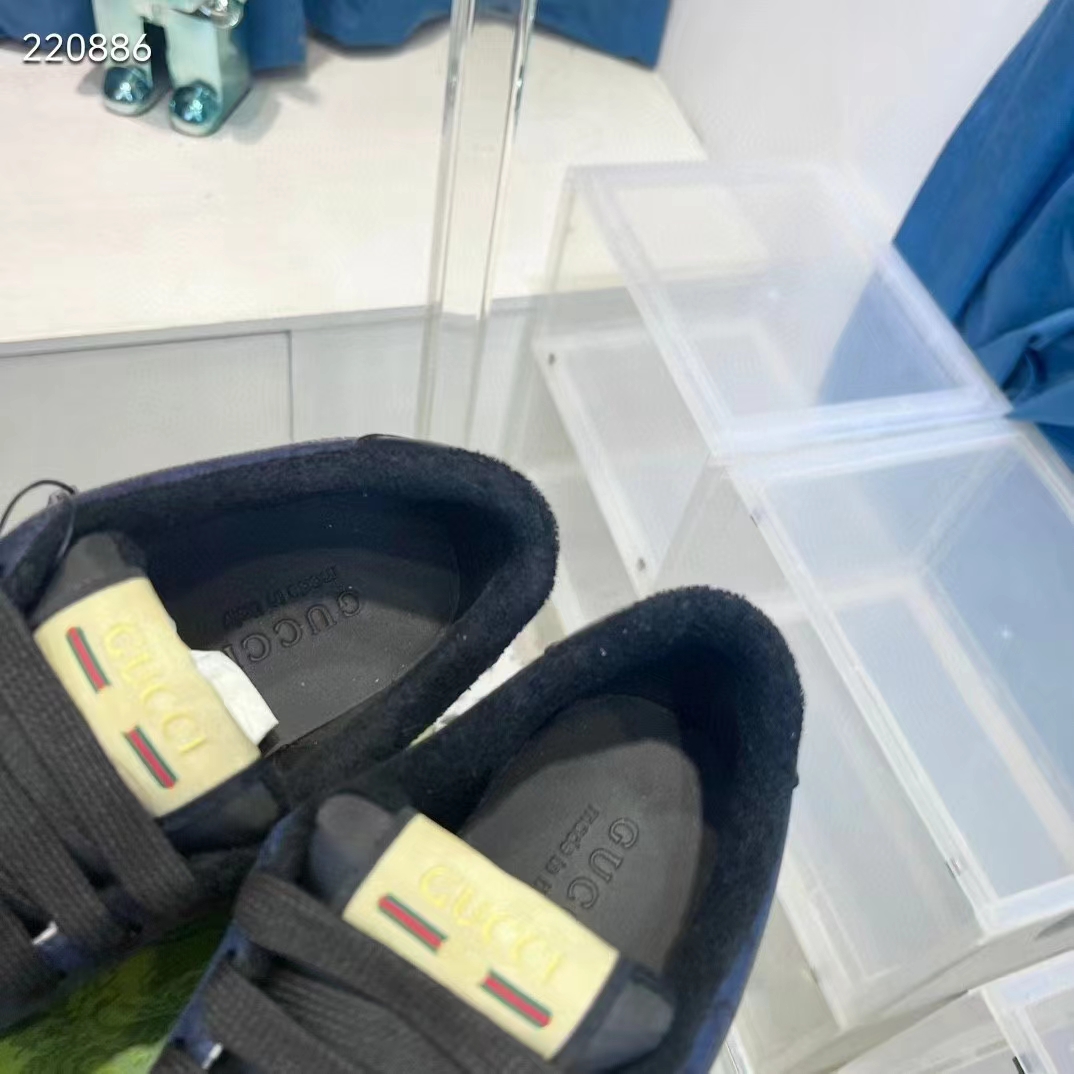 Gucci Unisex Screener Sneaker Dark Blue GG Supreme Canvas Rubber Sole Low Heel Style ‎763525 FACMI 8443