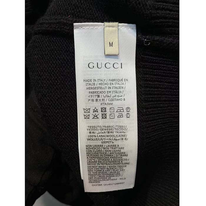 Gucci Women GG Extra Fine Wool Cardigan Black Horsebit Intarsia V-Neck Two Front Pockets