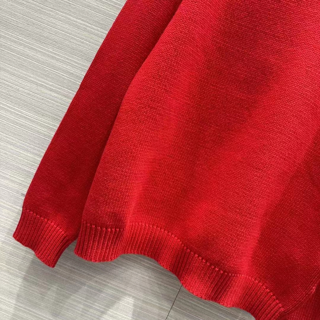 Gucci Women GG Red Wool Top Gucci Intarsia Crewneck Dropped Shoulder Long Sleeves