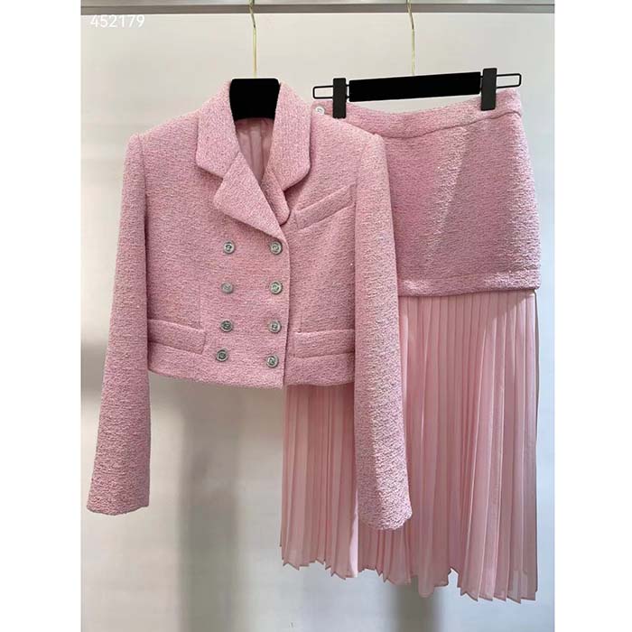 Gucci Women GG Cropped Tweed Jacket Sequins Pink Lined Square Notch Collar Style ‎771480 ZAPKK 5901