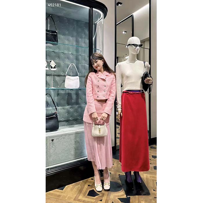 Gucci Women GG Cropped Tweed Jacket Sequins Pink Lined Square Notch Collar Style ‎771480 ZAPKK 5901