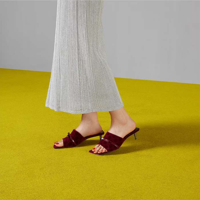 Gucci Women’s GG Slide Sandal Burgundy GG Velvet Square Toe Low 4.3 CM Heel