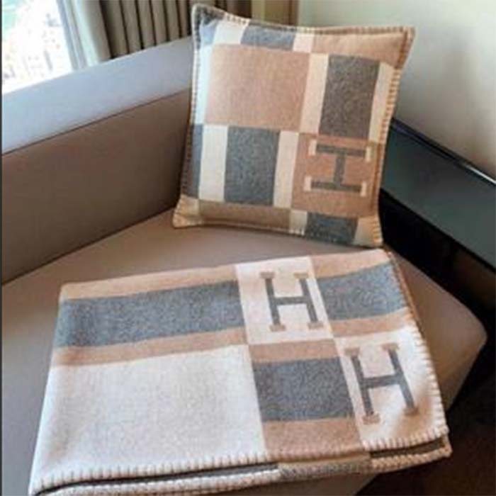 Hermes Unisex Wool Cashmere Pink Grey Beige Multifunction Blanket Scarf