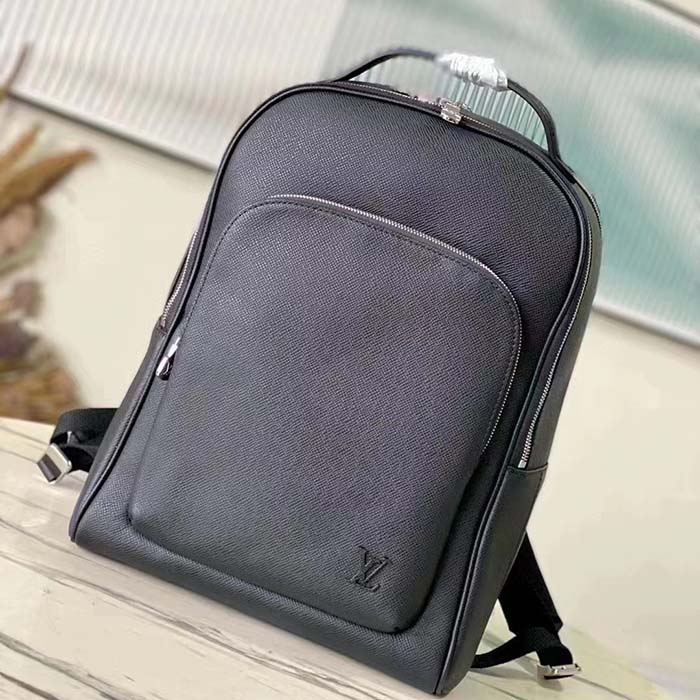 Louis Vuitton LV Unisex Avenue Backpack Black Taiga Cowhide Leather Zip Closure