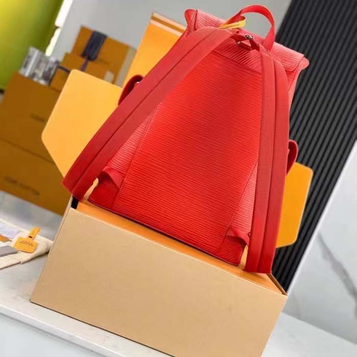 Louis Vuitton LV Unisex Christopher MM Backpack Vermillion Red Epi XL Grained Leather Cowhide