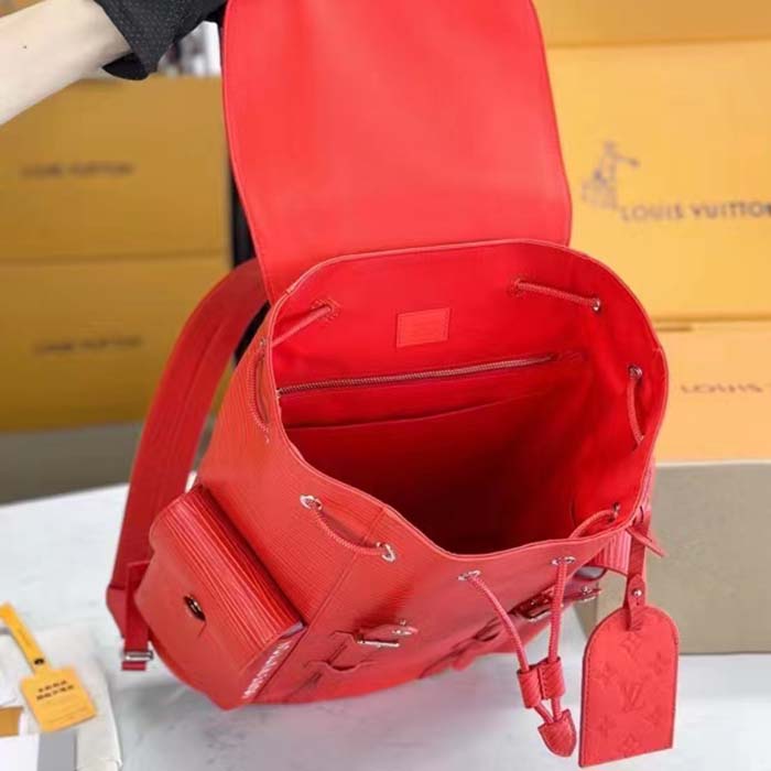 Louis Vuitton LV Unisex Christopher MM Backpack Vermillion Red Epi XL Grained Leather Cowhide