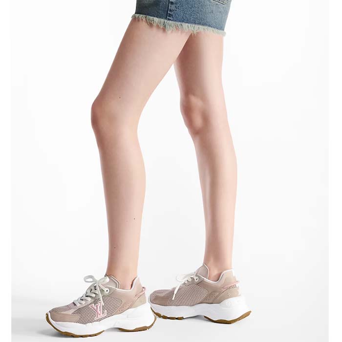 Louis Vuitton LV Unisex Run 55 Sneaker Beige Mix Materials Lifted Rubber Outsole