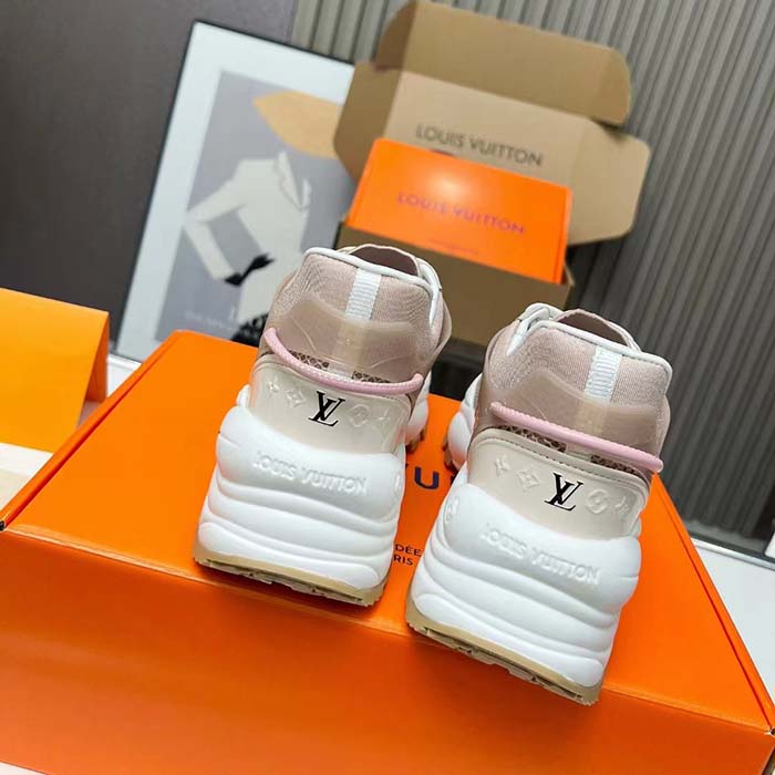 Louis Vuitton LV Unisex Run 55 Sneaker Beige Mix Materials Lifted Rubber Outsole
