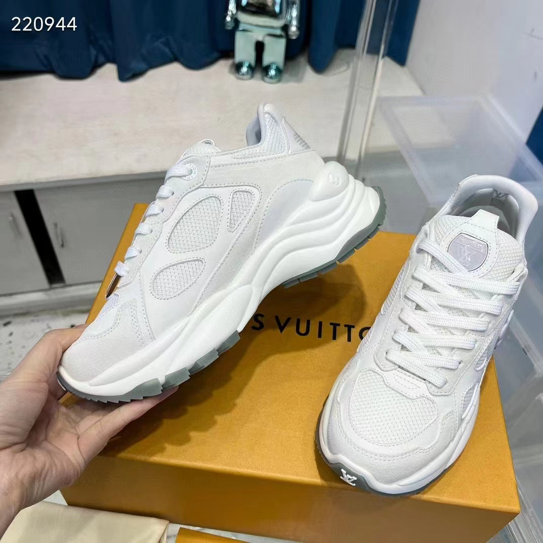 Louis Vuitton LV Unisex Run 55 Sneaker White Mix Materials Lifted Rubber Outsole 1ACGQN