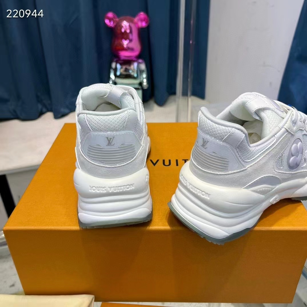 Louis Vuitton LV Unisex Run 55 Sneaker White Mix Materials Lifted Rubber Outsole 1ACGQN