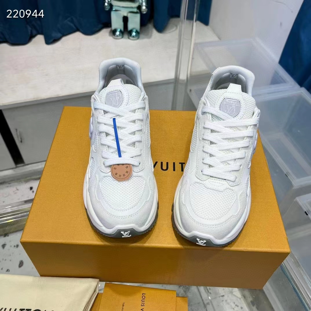 Louis Vuitton LV Unisex Run 55 Sneaker White Mix Materials Lifted Rubber Outsole 1ACGQN