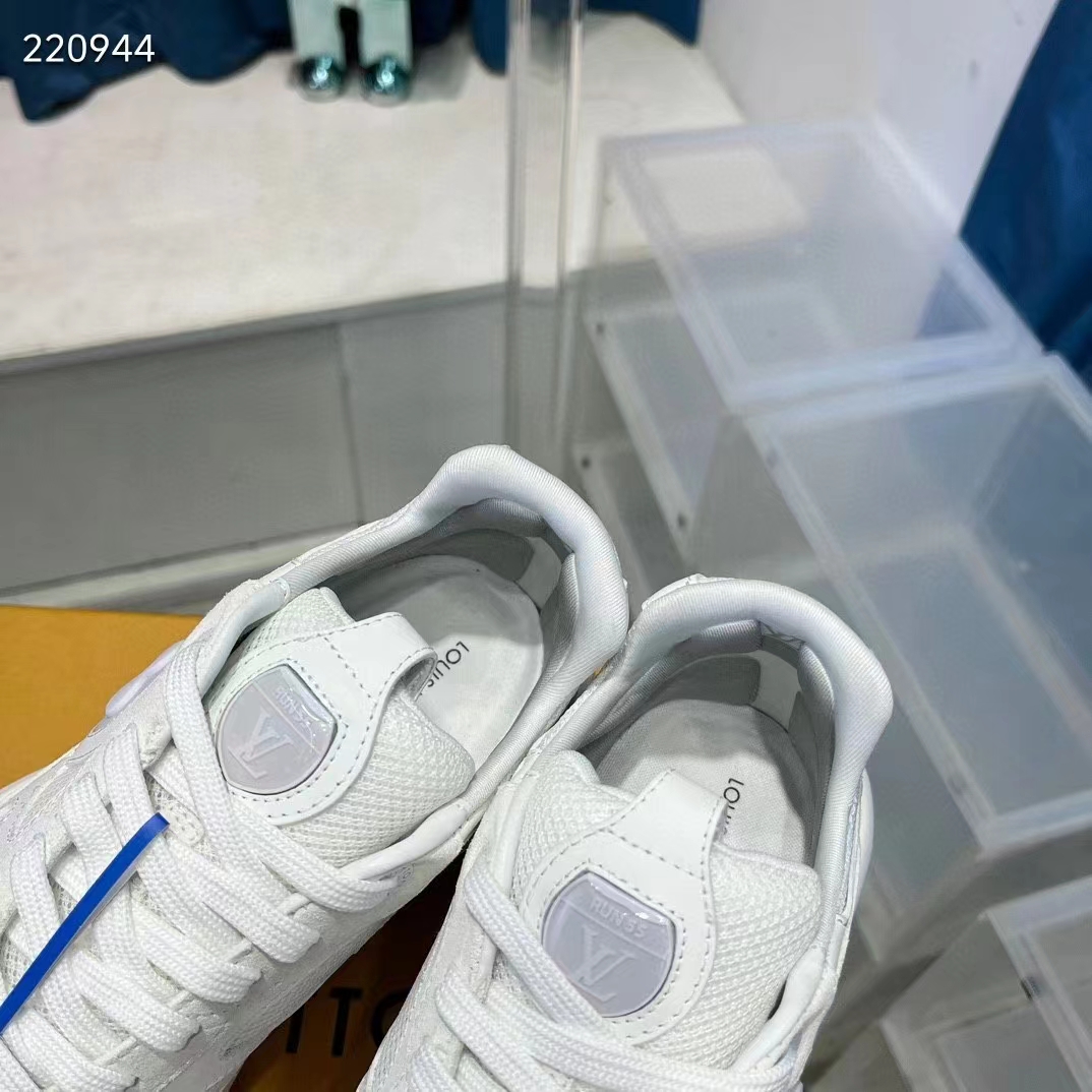 Louis Vuitton LV Unisex Run 55 Sneaker White Mix Materials Lifted Rubber Outsole 1ACGQN