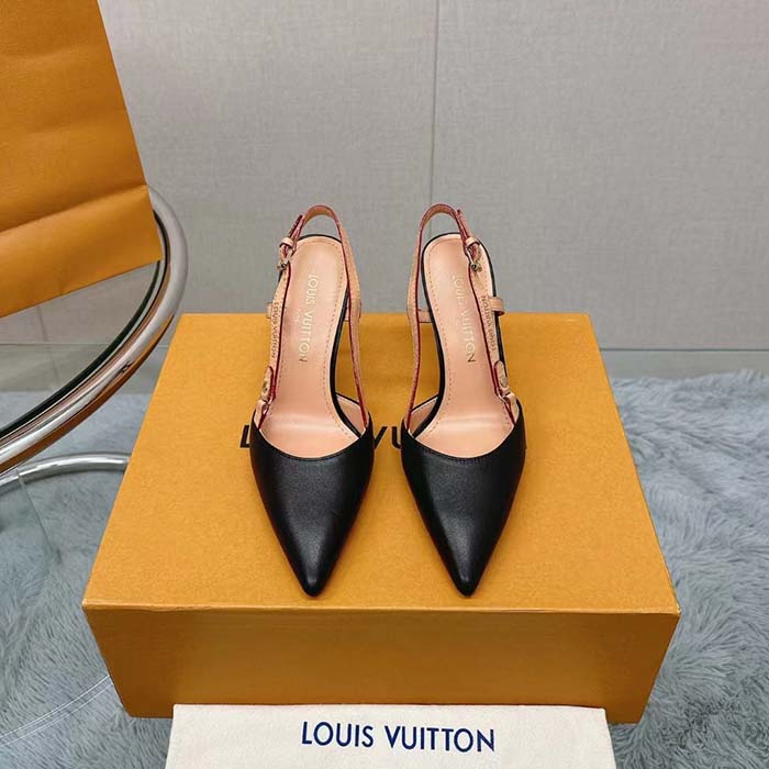 Louis Vuitton LV Women Blossom Slingback Pump Black Lambskin Cowhide Leather 7.5 CM Heel