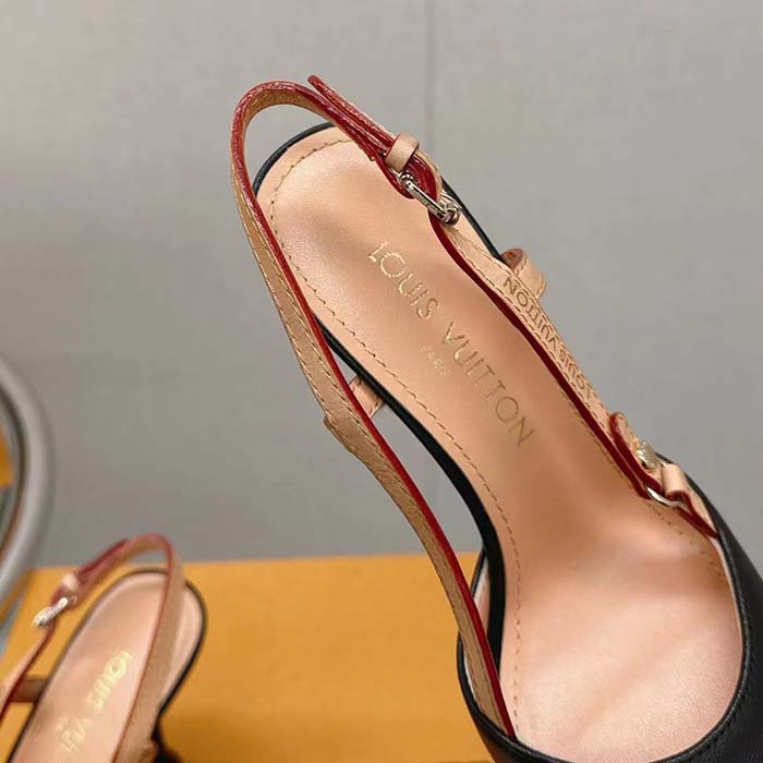 Louis Vuitton LV Women Blossom Slingback Pump Black Lambskin Cowhide Leather 7.5 CM Heel