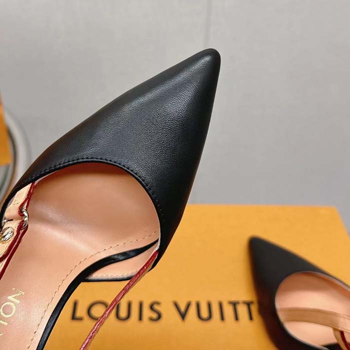 Louis Vuitton LV Women Blossom Slingback Pump Black Lambskin Cowhide Leather 7.5 CM Heel