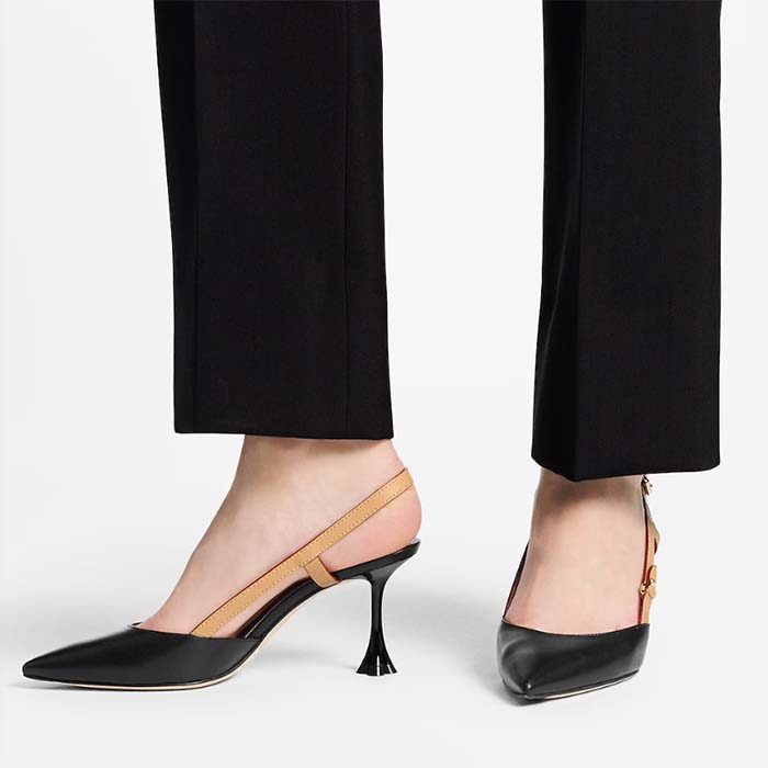Louis Vuitton LV Women Blossom Slingback Pump Black Lambskin Cowhide Leather 7.5 CM Heel