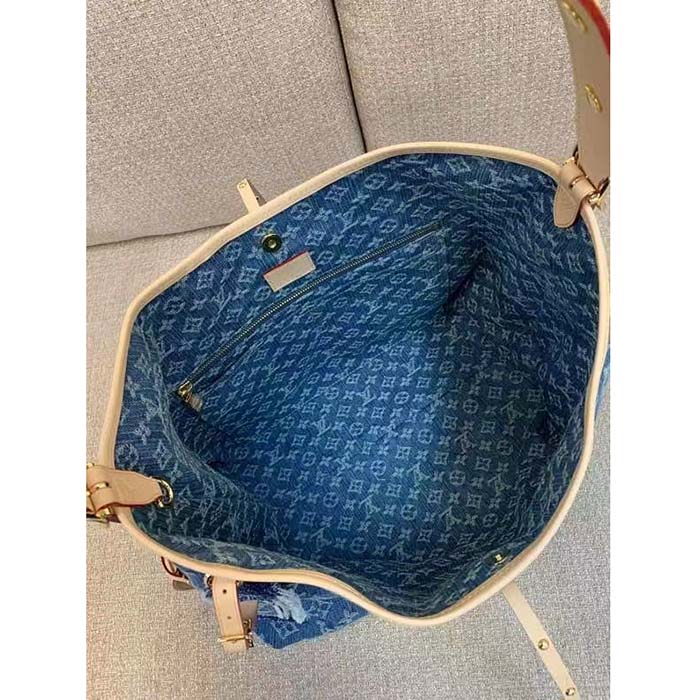 Louis Vuitton LV Women CarryAll MM Denim Blue GOTS Certified Cotton Monogram Denim Canvas