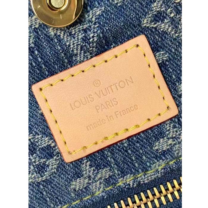 Louis Vuitton LV Women CarryAll MM Denim Blue GOTS Certified Cotton Monogram Denim Canvas