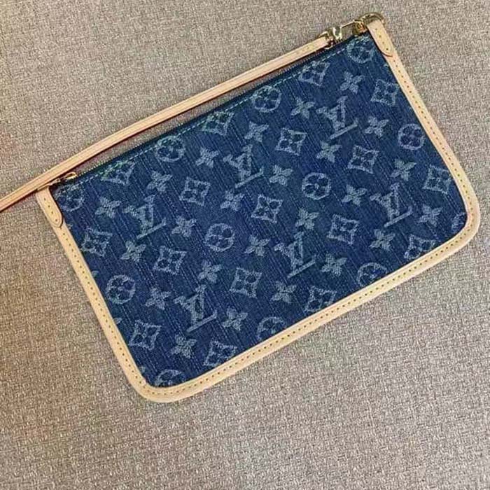 Louis Vuitton LV Women CarryAll MM Denim Blue GOTS Certified Cotton Monogram Denim Canvas
