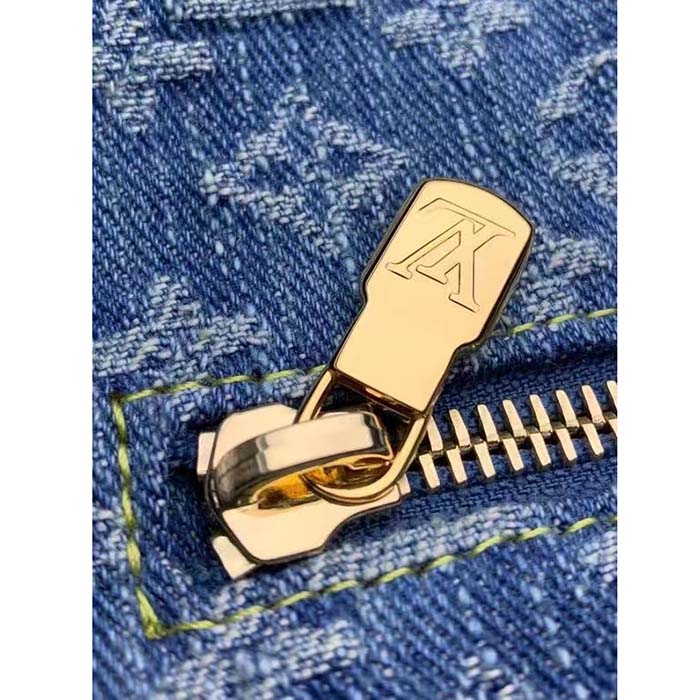Louis Vuitton LV Women CarryAll MM Denim Blue GOTS Certified Cotton Monogram Denim Canvas