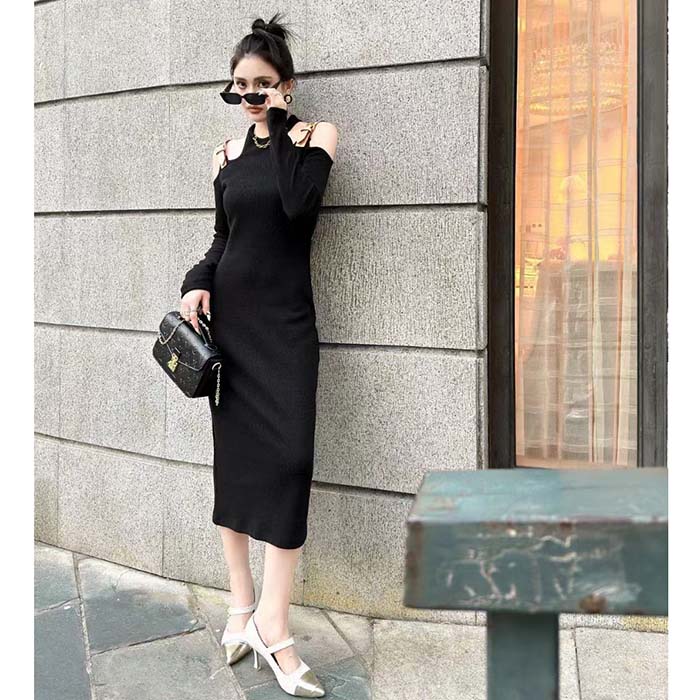 Louis Vuitton LV Women Eyelet Tab Dress Black Cotton Regular Fit Adjustable VVN Leather Tabs