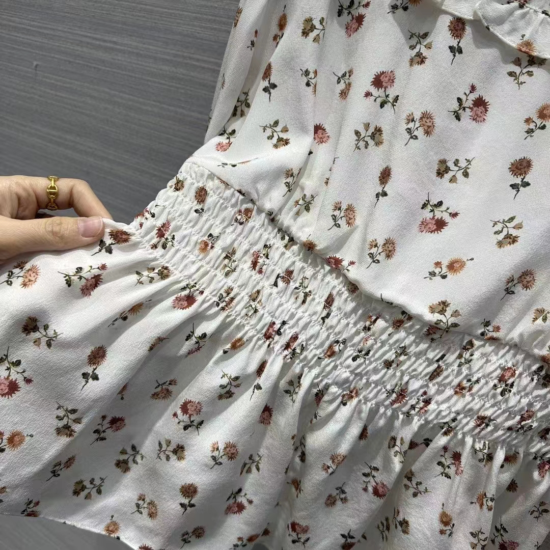 Louis Vuitton LV Women Floral Print Ruffle Collar Shirt Silk Milky White Regular Fit