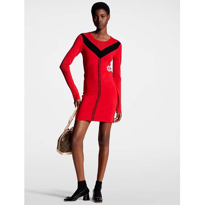 Louis Vuitton LV Women Sporty Mesh Accent Dress Bright Red Black Regular Fit