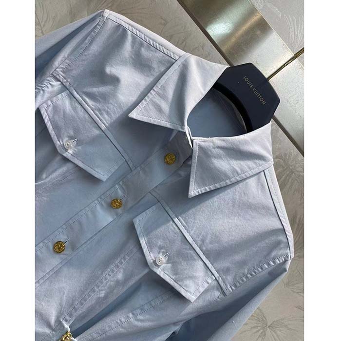 Louis Vuitton LV Women Zipper Waist Shirt Dress Coton Ice Blue Regular Fit