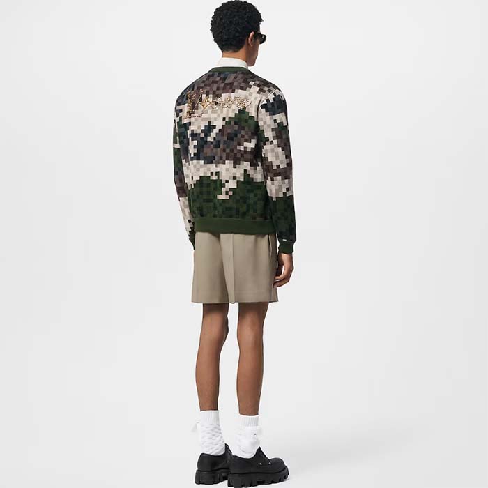 Louis Vuitton Men LV Damier Cotton Jacquard Pullover Regular Fit Allover Damoflage Multicolor