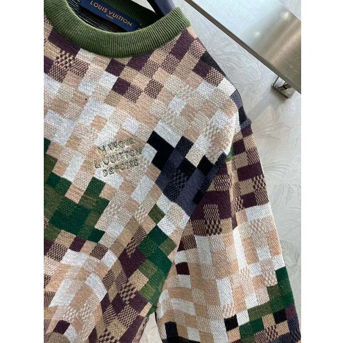 Louis Vuitton Women LV Damier Cotton Jacquard Pullover Regular Fit Allover Damoflage Multicolor