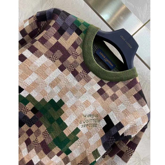 Louis Vuitton Women LV Damier Cotton Jacquard Pullover Regular Fit Allover Damoflage Multicolor