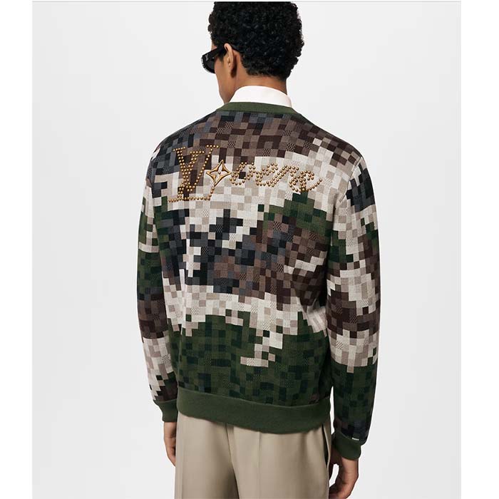 Louis Vuitton Men LV Damier Cotton Jacquard Pullover Regular Fit Allover Damoflage Multicolor