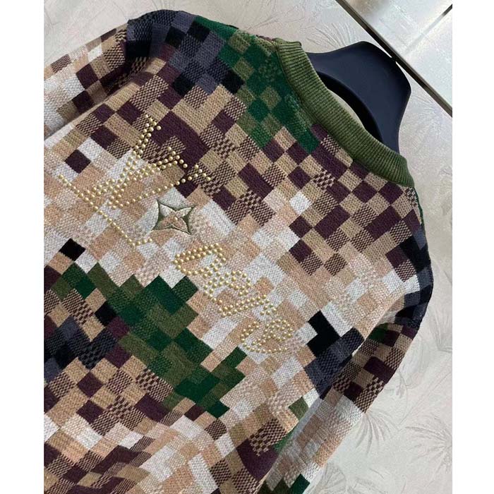 Louis Vuitton Women LV Damier Cotton Jacquard Pullover Regular Fit Allover Damoflage Multicolor