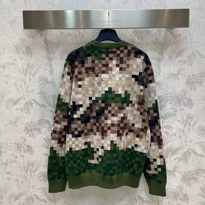 Louis Vuitton Women LV Damier Cotton Jacquard Pullover Regular Fit Allover Damoflage Multicolor