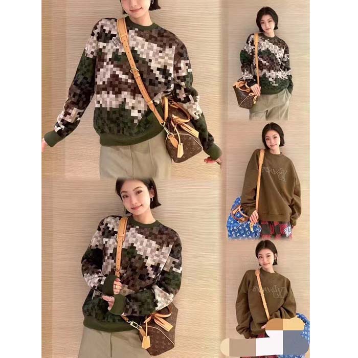 Louis Vuitton Women LV Damier Cotton Jacquard Pullover Regular Fit Allover Damoflage Multicolor
