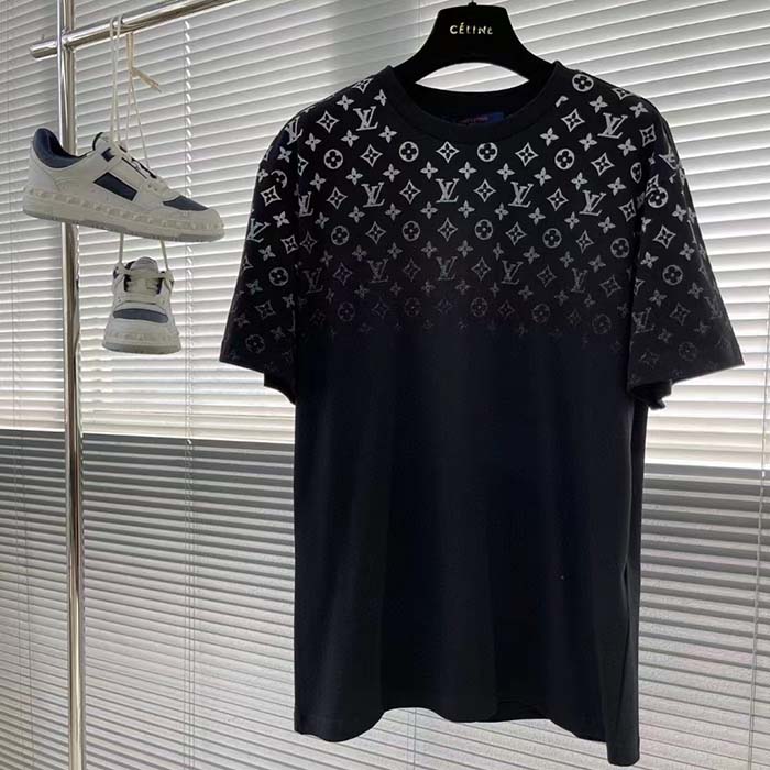 Louis Vuitton Men LV SKI Monogram Gradient Cotton T-Shirt Regular Fit Ribbed Neck Black