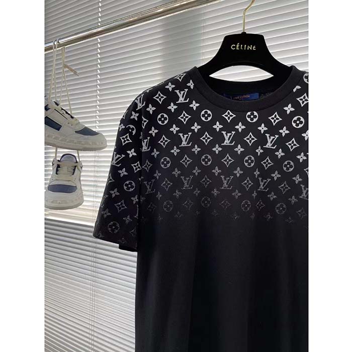 Louis Vuitton Men LV SKI Monogram Gradient Cotton T-Shirt Regular Fit Ribbed Neck Black