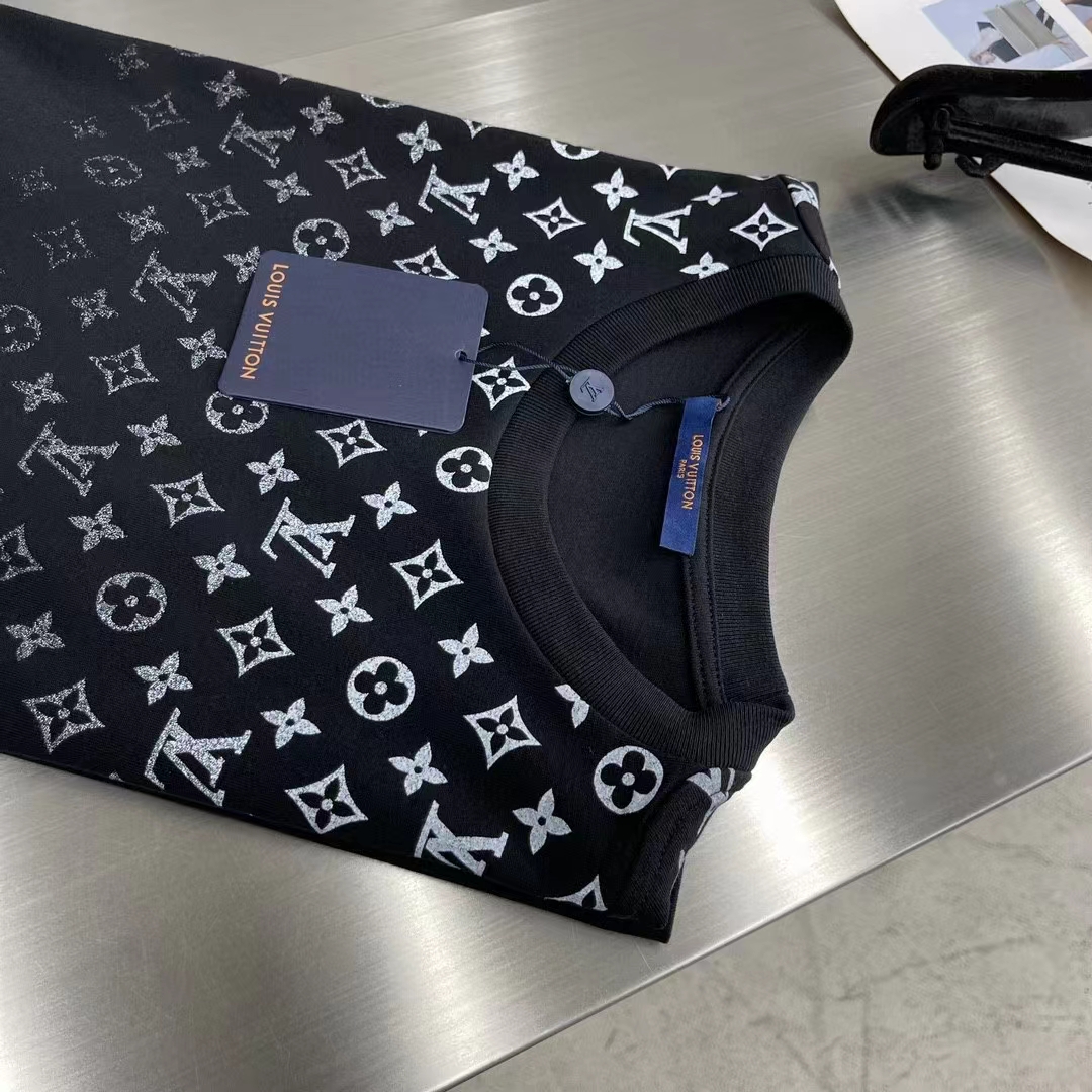 Louis Vuitton Men LV SKI Monogram Gradient Cotton T-Shirt Regular Fit Ribbed Neck Black