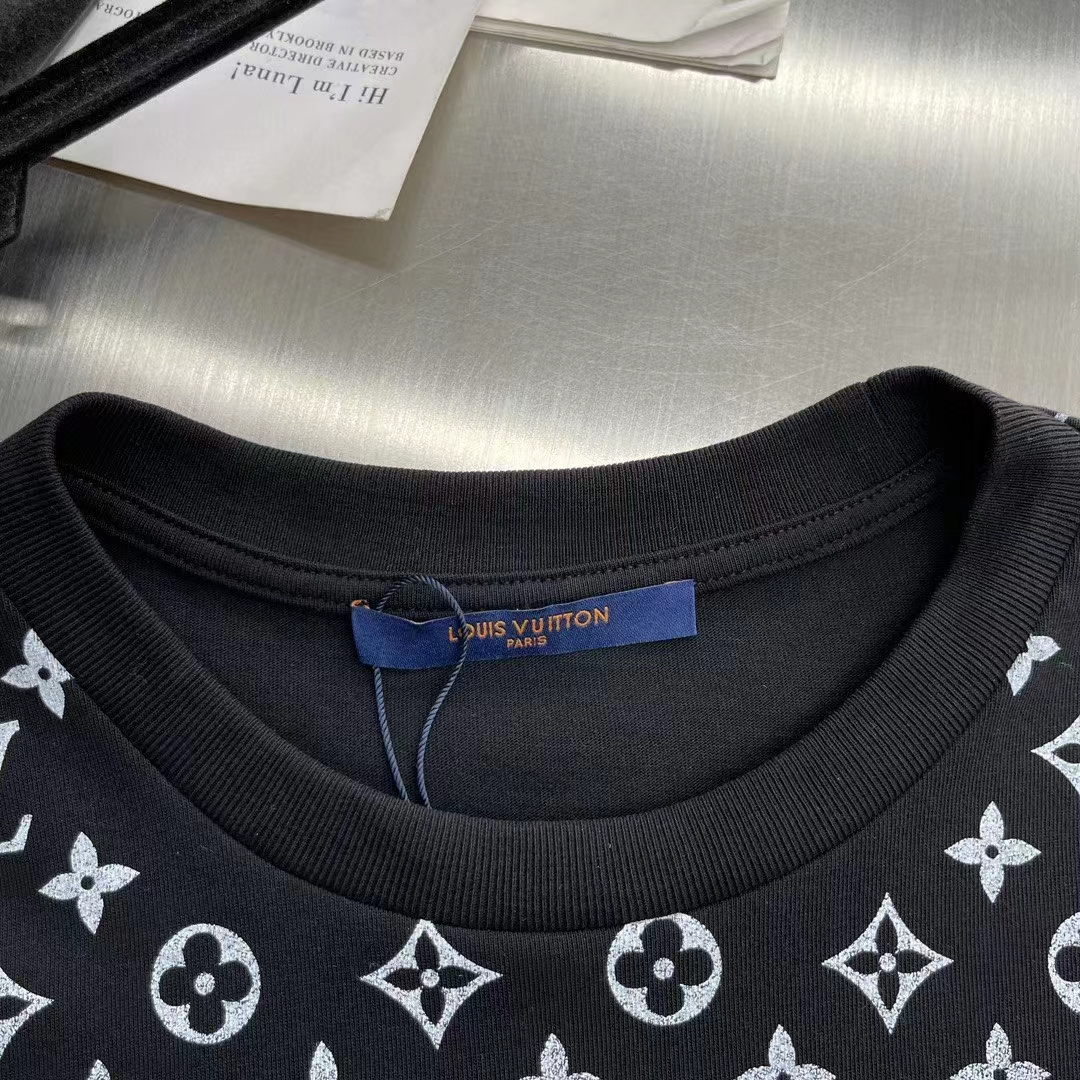 Louis Vuitton Men LV SKI Monogram Gradient Cotton T-Shirt Regular Fit Ribbed Neck Black