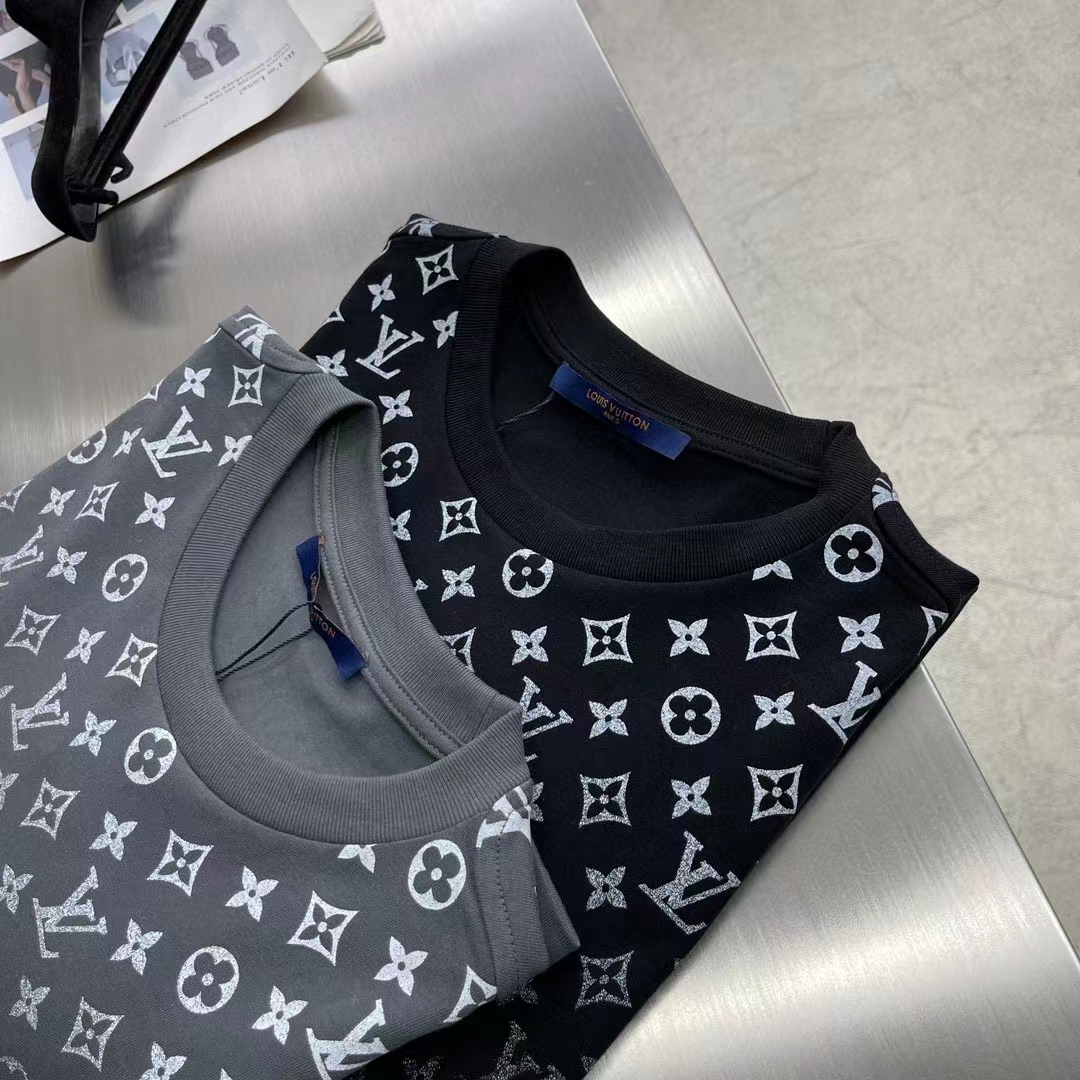 Louis Vuitton Men LV SKI Monogram Gradient Cotton T-Shirt Regular Fit Ribbed Neck Volcanic Ash