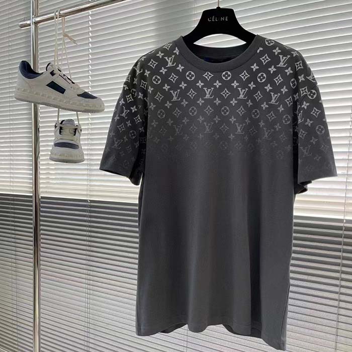 Louis Vuitton Men LV SKI Monogram Gradient Cotton T-Shirt Regular Fit Ribbed Neck Volcanic Ash