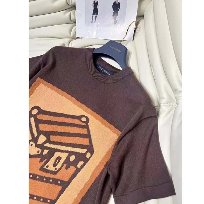 Louis Vuitton Men LV Short-Sleeved Cotton Intarsia Crewneck Staple Fit Ribbed Collar Compact Knit