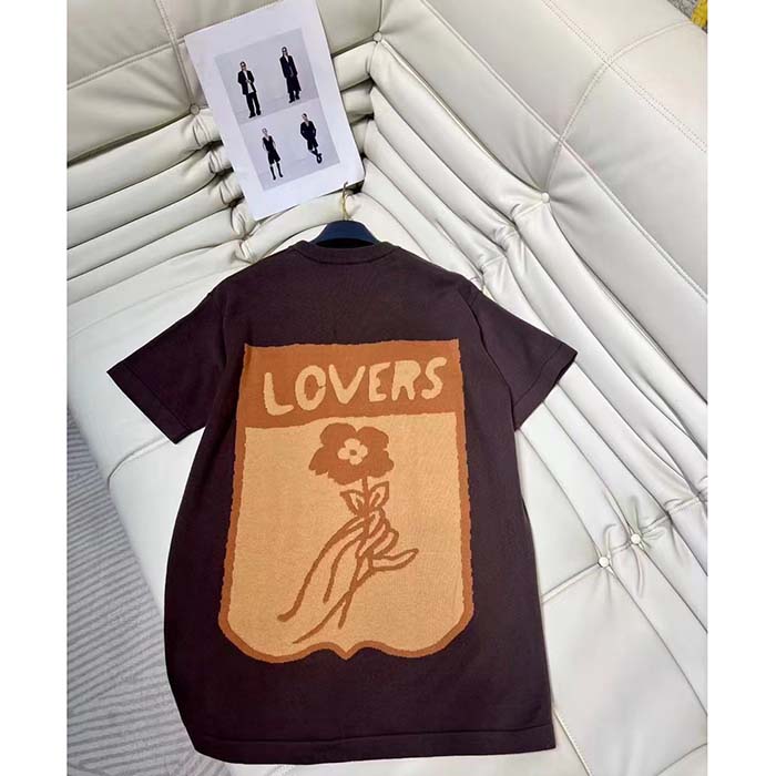 Louis Vuitton Men LV Short-Sleeved Cotton Intarsia Crewneck Staple Fit Ribbed Collar Compact Knit