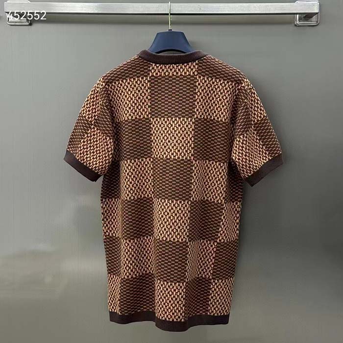 Louis Vuitton Women Short-Sleeved Cotton Damier Crewneck Crystal LV Patch Regular Fit Pop Jacquard 1AFIUP