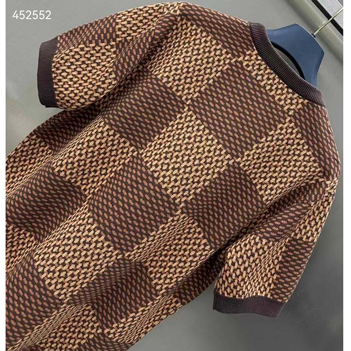 Louis Vuitton Women Short-Sleeved Cotton Damier Crewneck Crystal LV Patch Regular Fit Pop Jacquard 1AFIUP